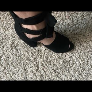 Jessica Simpson black suede open toe block heel for women